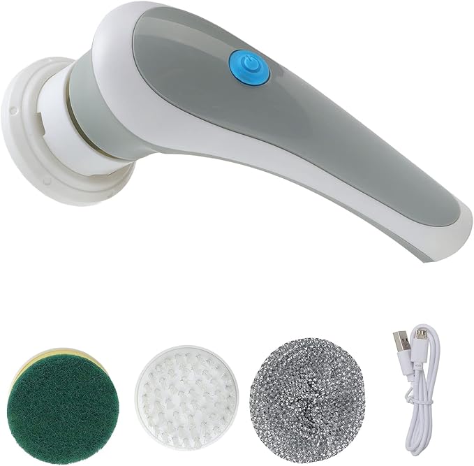 Electric Spin Scrubber Handheld Cleaning Brush with 3 Brush Heads, 360° Rotating USB Rechargeable - Powerful Removal, Lightweight Portable Design for Home & Kitchen Clean