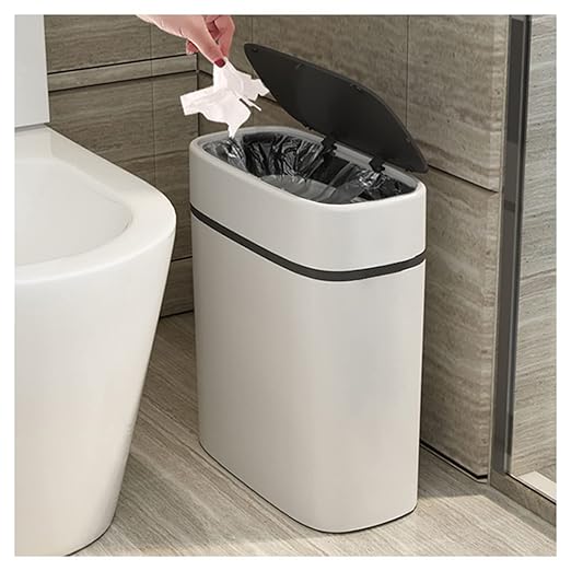 14 Litre Trash Can with Press Top Lid, 3.7 Gallons Plastic Garbage Bin, Slim Wastebasket