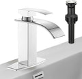 Hoimpro Chrome Waterfall Bathroom Faucet with cUPC Supply Lines, Single Handle Bathroom Sink Faucet with Pop-up Drain, Rv Vanity Vessel Faucet with Deck Plate, Chrome, 1 or 3 Hole