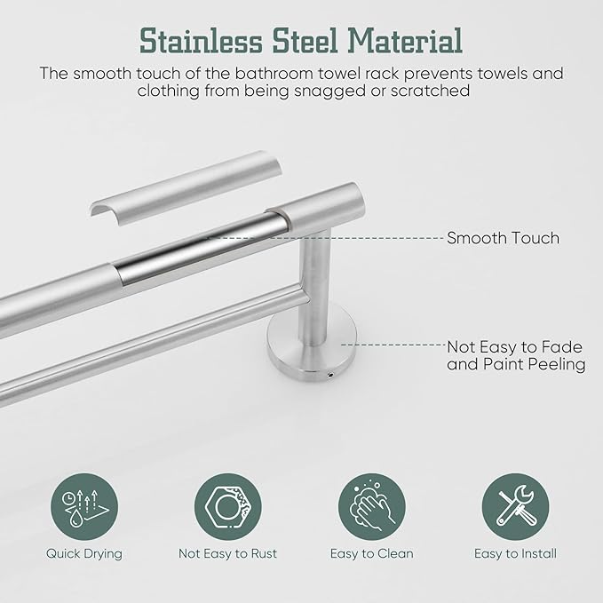 Towel Rack for Bathroom, 24 Inch Dual Towel Bar, Stainless Steel Wall Mounted Towel Holder Modern Home Decor Bathroom Accessories, Brushed Nickel