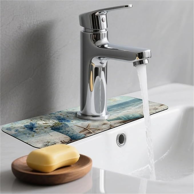 Kitchen Sink Splash Guard，ornate vase,beach Faucet Mat Sink Gadgets-Super Absorbent Fast Drying Mat Drip Catcher for Kitchen, Bathroom,Sink Mat, Dish Drying Mat, Bathroom(15" X 5.5" )