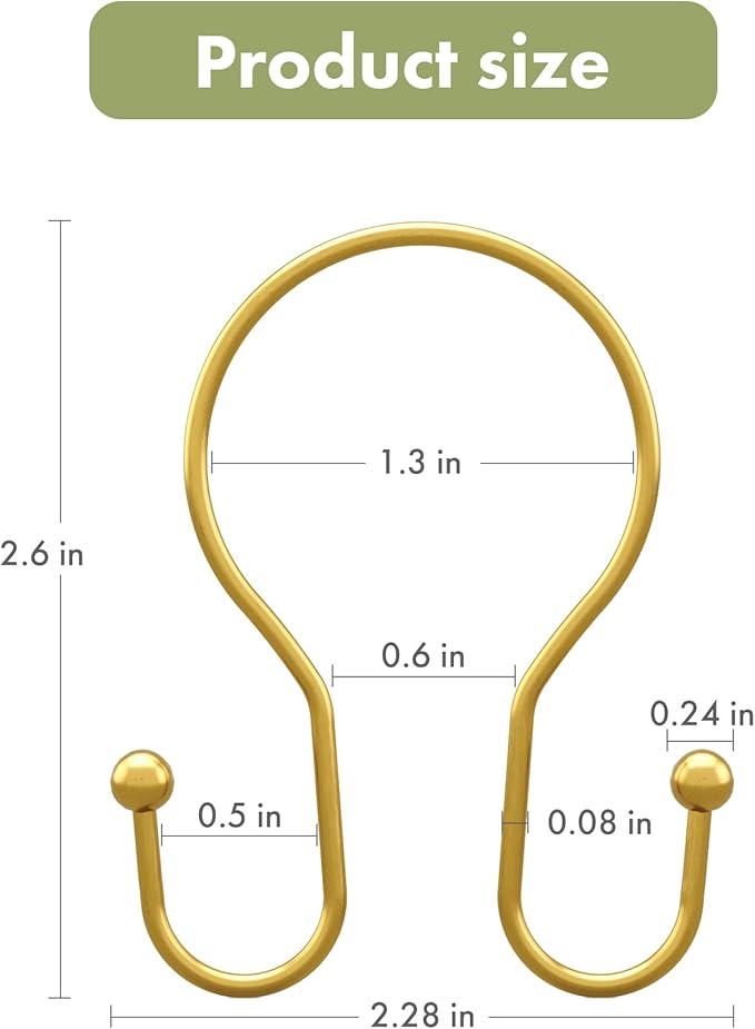 AmazerBath Shower Curtain Hooks, Dark Gold Shower Curtain Rings, Simple Double Hook Shower Curtain Hooks Rust Proof, Metal Smooth Shower Hooks for Shower Curtain Rod, 12 Pcs Shower Rod Hook