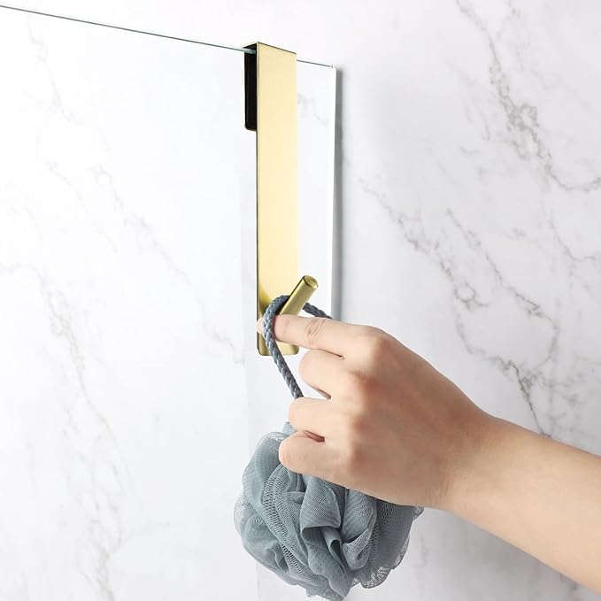 Simtive Extended Shower Door Hooks (10-Inch), Over Door Hooks for Bathroom Frameless Glass Shower Door, Towel Hooks, 2-Pack, Gold