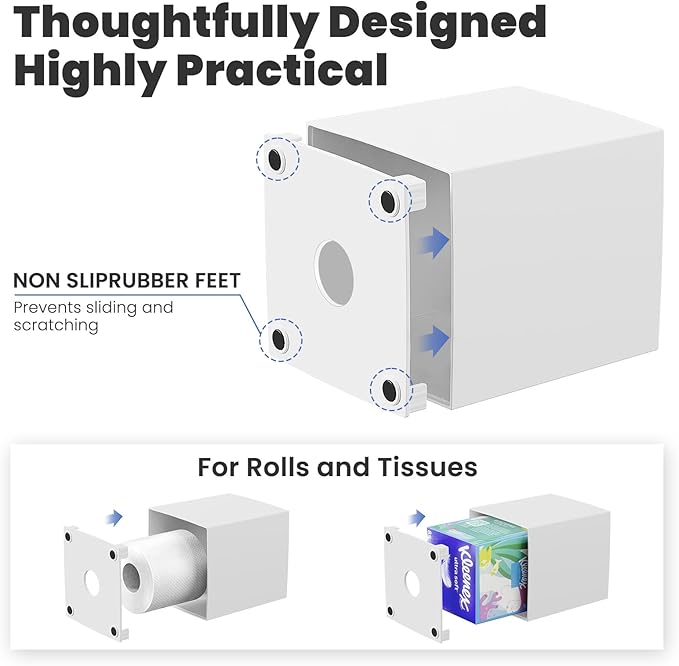 Tissue Box Cover, Square Facial Acrylic Tissue Box Holder with 2 Pack Clear Qtip Holder Dispenser, Bathroom Vanity Dresser Night Stand Essentials Accessories Decor, Modern Farmhouse Decor,White