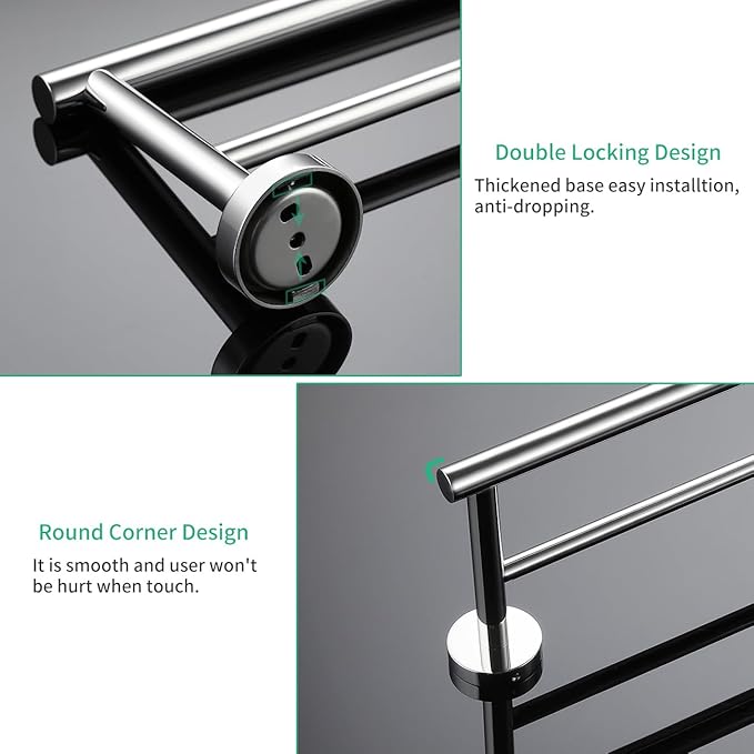 Miyili Double Towel Bar 36-Inch Stainless Steel Bathroom Towel Rack Holder Wall Mount Polished Finish, A01C90B