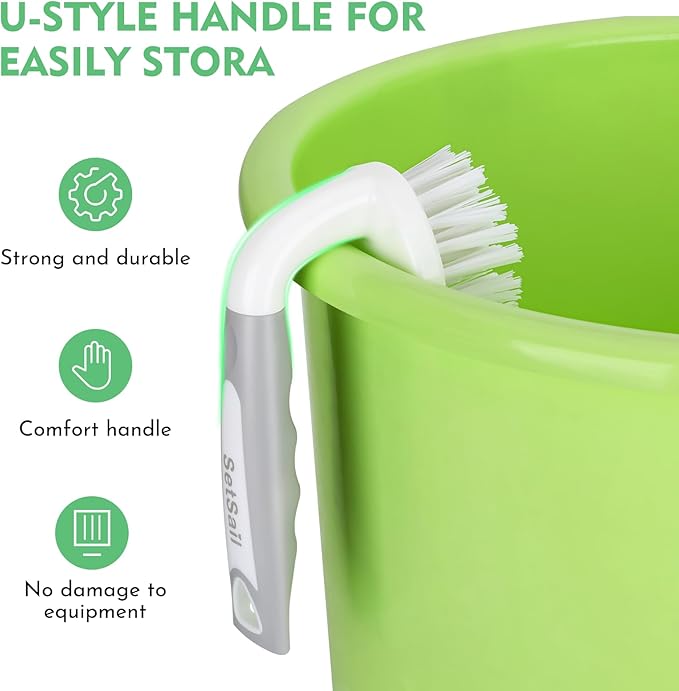 SetSail V-Shaped Grout Brush & Scrub Brush, V-Shaped Floor Scrub Brush Swivel Grout Brush Stiff Bristle Grout Scrubber for Bathroom, Kitchen, Wall, Deck, Garage, 2 Packs
