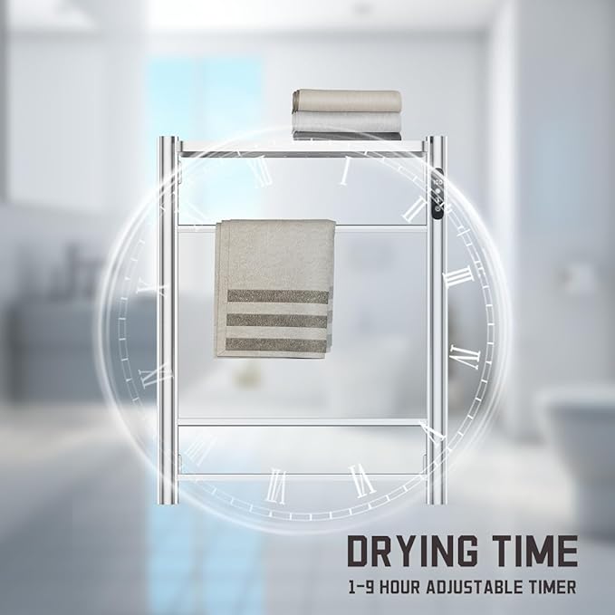 Electric Heated Towel Rack, Wall Mounted Glass Towel Warmer for Bathroom, Fast Heating Grey Towel Dryer, Energy Saving Home Spa Heater with Overheat Protection 130W (Silvery)