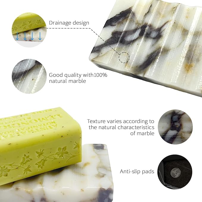 Marble Soap Dish for Shower - Natural Stone Tray Stand Organizer, Decorative Bar Soap Holder | Non-Slip, Luxury Bath Accessories (Violet)