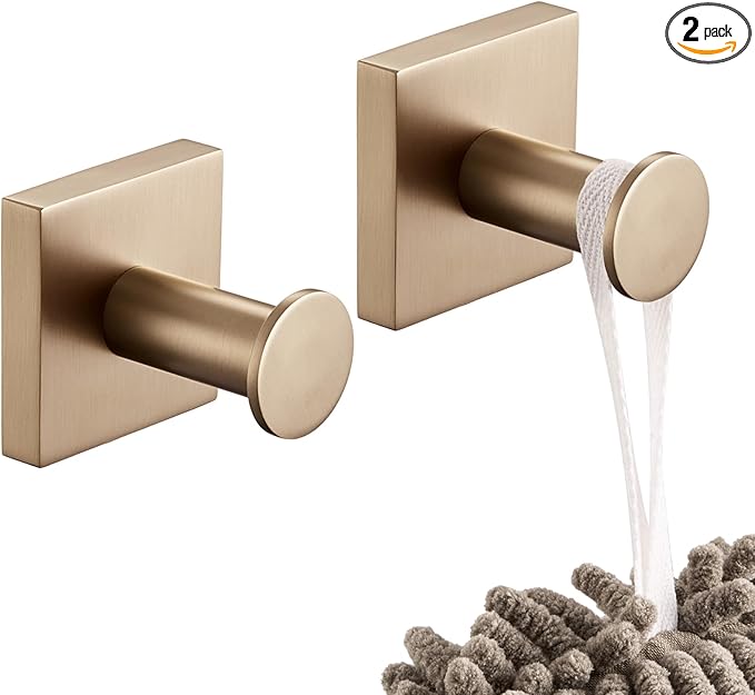 KOKOSIRI Robe Hooks Bath Towel Hooks for Wall Closet Kitchen Hanging Towels Bathroom Hardware Champagne Bronze Stainless Steel 2 Pack, B1016CPG-P2