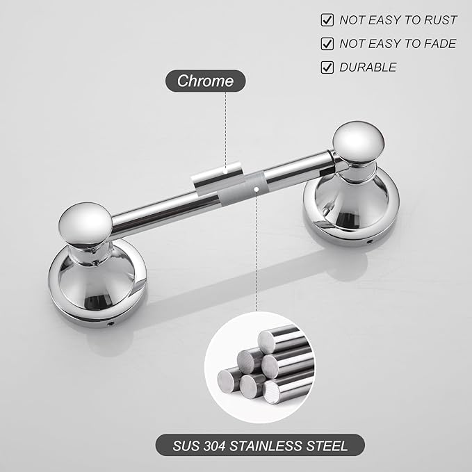 BESy Wall Mounted Toilet Paper Roll Holder Rustproof Tissue Paper Holder Bathroom Flexible Pivoting Tissue Handle Toilet Holder, Polished Chrome, Stainless Steel
