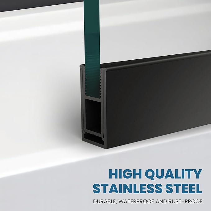 Bathroom Shower Glass Door 30 * 62" - 5/16"(8mm) Thick Clear Tempered Glass Panel, Fixed Hinged Framless Shower Glass Door with Bottom Seal, Matte Black