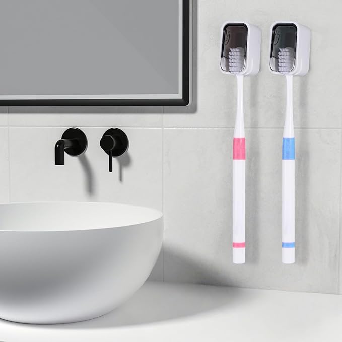 4 PCS Toothbrush Holder Wall Mounted with Cover, Electric Toothbrush Holders for Bathroom (Single-Slot Design), Moisture-Proof and Dust-Proof Organizer for Home and Travel Use(Gray)