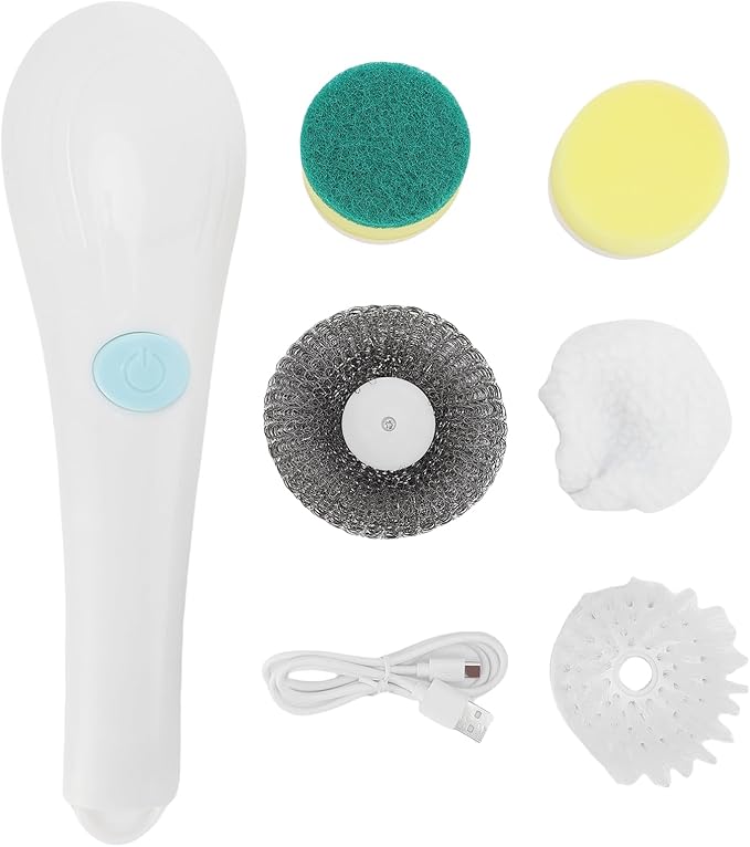 Electric Spin Scrubber, Cordless Bath Tub Power Scrubber Rechargeable Handheld Brush Scrubber with 5 Replaceable Brush Heads for Kitchen Bathroom Sink Window Bathtub