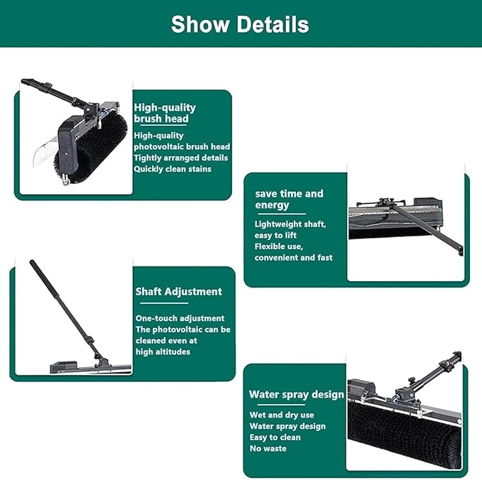 Solar Panel Cleaning Kit, Electric Solar Panel Cleaning Brush Kit, Telescopic Water Fed Pole with Rotary Brush Head, Universal Hose Connector for Windows, Conservatories & Roofs
