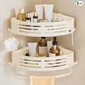 Conworld Corner Shower Caddy Suction Cups, Corner Shower Shelf With a Towel Bar, Shower Organizer Suction for Bathrooms Storage with Hooks, No-Drilling Removable (Aluminum, 2-Pack, Cream)