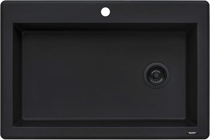 Ruvati 33 x 22 inch epiGranite Drop-in Topmount Granite Composite Quartz Single Bowl Kitchen Sink - Midnight Black - RVG1033BK