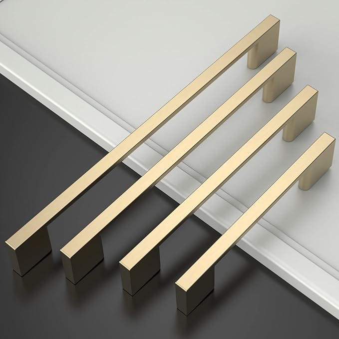 Amerdeco 10 Pack Brushed Brass Cabinet Pulls 6.25 Inch(160MM) Hole Centers Kitchen Cabinet Handles Cabinet Hardware Kitchen Handles for Cabinets Cupboard Handles Drawer Pulls ZH0060