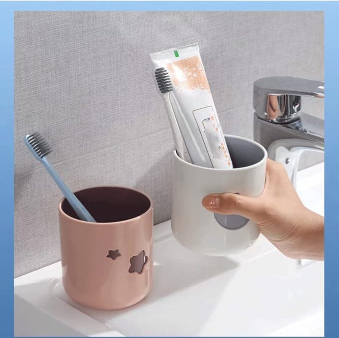 Two-Color Lucky Pair Cup Bathroom Toothbrush Cup Household Cartoon Star Moon Water Cup (Pink & White)