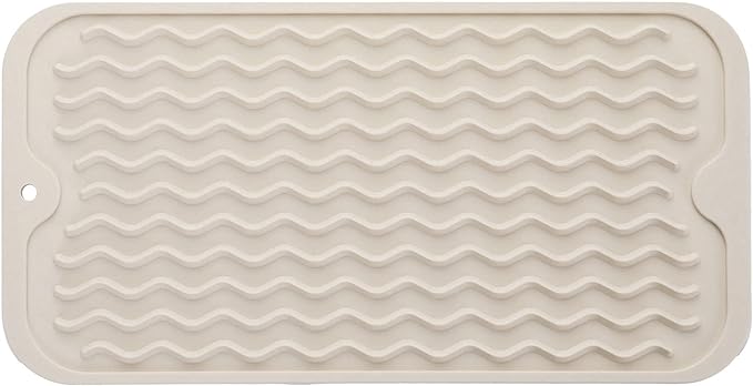 Silicone Dish Drying Mat for Multiple Usage,Easy clean,Eco-friendly,Heat-resistant Silicone Mat for Kitchen Counter or Sink,Refrigerator or Drawer Liner Tapioca S 12 inches x 6 inches