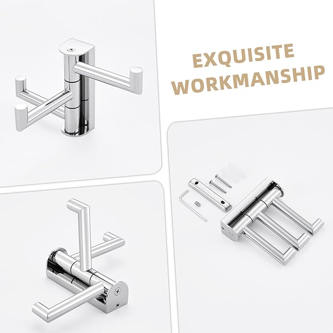 Suyar Bathroom Towel Hook Polished Chrome, SUS 304 Stainless Steel Swivel Robe Hook with 3 Arms, Towel Hanger Wall Mounted