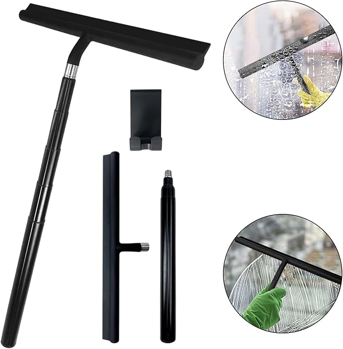Expandable Bathroom Window Steel Long Handle Shower Scraper with Nonslip Hook Multipurpose Surfaces Maintenance