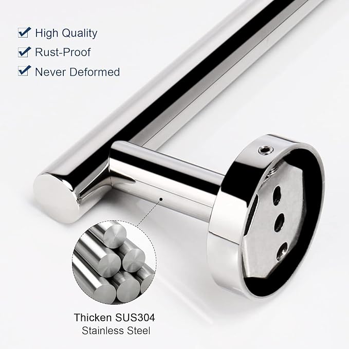 NearMoon Bath Toilet Paper Holder+ Hand Towel Holder, 2 Pieces Bathroom Hardware Set- Premium 304 Stainless Steel Toilet Roll Holder and Towel Rack Wall Mounted for Bathroom/Kitchen (Chrome Finish)