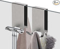 Shower Door Hook, Double-Sided Hook for Frameless Shower Doors (3.14 Inch), Heavy-Duty Stainless Steel Hook for Bathrobes and Towels, No Drilling or Adhesive Required, 2-Pack, Silver