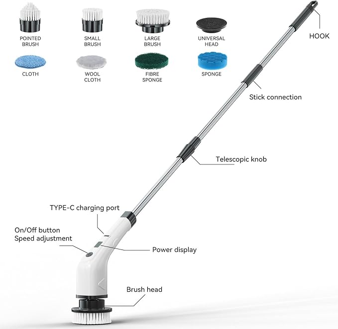 Electric Cleaning Brush - Waterproof Rotating Tool | Electric Shower Scrubber,for Home Shower Doors Kitchen Sinks Bathtubs Grout Lines Outdoor Furniture