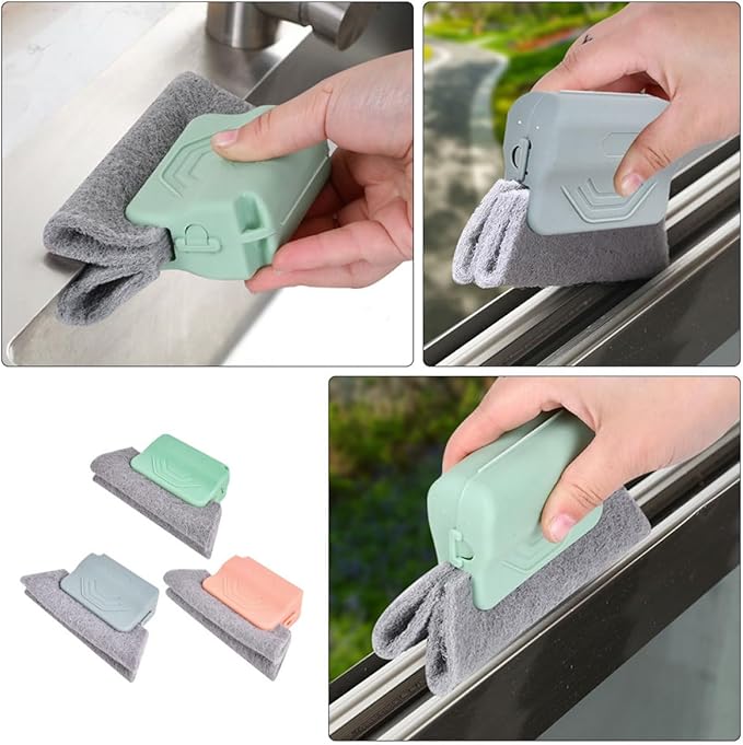 VICASKY 3pcs Window Track Cleaner and Crevice Brush Set, Household Cleaning Tool for Window Groove and Grout, Small Space Scrub Brushes in Green, Gray, and Pink