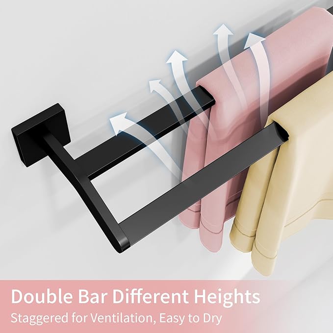 Double Towel Bar 32 Inch, Heavy Duty Stainless Steel Double Towel Racks for Bathroom Wall Mounted, Space Saving Bathroom Towel Holder Rod, Matte Black
