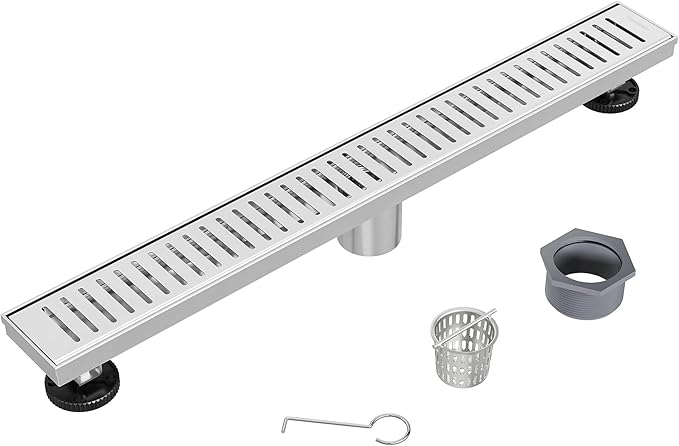 Neodrain 32" Brushed Linear Shower Drain Shower Linear Drain, Removable Capsule Pattern Grate, Bathroom 304 Stainless Steel Rectangle Shower Floor Drains- CUPC Certified