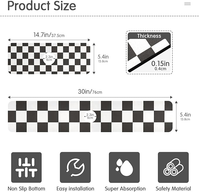 Checkered Black Kitchen Sink Splash Guard Sink Faucet Mat Faucet Handle Drip Catcher Drain Mats for Kitchen Bathroom Countertop Absorbent Dish Drying Pad 2Pack 14.7x5.4IN