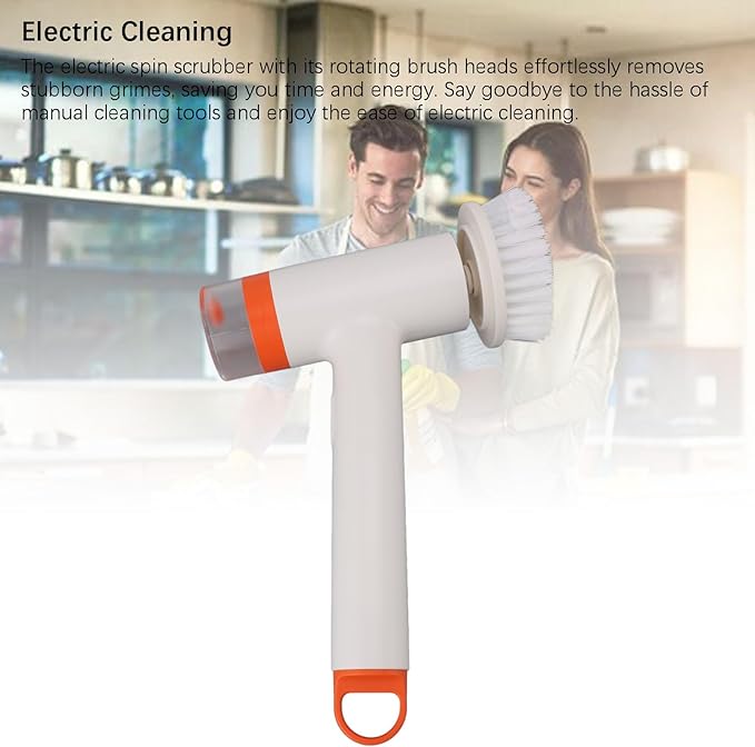 Electric Spin Scrubber with Built - in Water Tank, Portable Multi - Purpose Cleaning Brush 27.5x14.5cm - Efficient Removal, Easy Brush Replacement for Kitchen & Bathroom