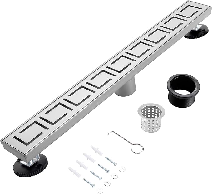 24 Inch Linear Shower Drain, Brushed Nickel Shower Drain, Removable Grate, 304 Stainless Steel, Easy to Install and Clean for Bathrooms (Drain Base Not Included), LSD-30A-24S