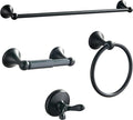 BGL Bathroom Accessory Set, Matte Black Adjustable Expandable Towel Bar 4-Piece Bathroom Hardware Set Wall Mounted Robe Hook Toilet Paper Holder Towel Ring Towel Bar