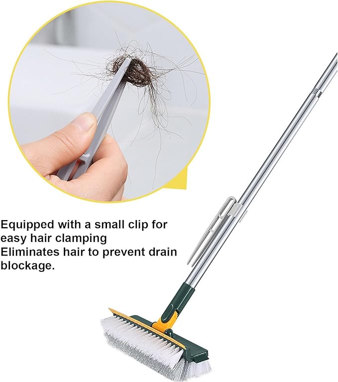 2 in 1 Floor Scrub Brush, Long Handle Grout Brush with 180 Degree Rotating Head and Stiff, for Cleaning Bathroom Kitchen Tile (While)