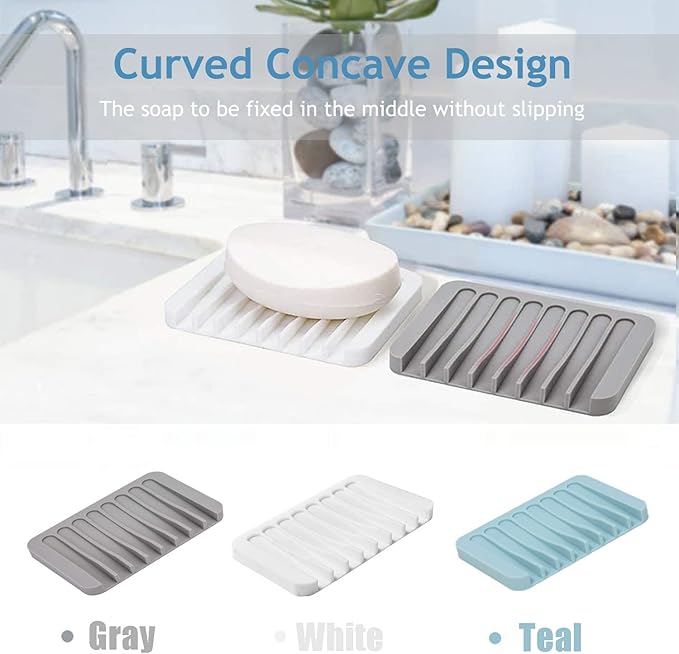 Self Draining Soap Dishes, 4 Pcs Silicone Waterfall Drainer Soap Holder for Bathroom, Extend Soap Life Keep Dry Clean & Easy Cleaning (Black & White)