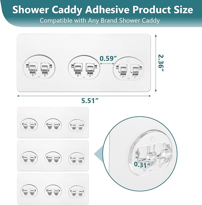 8 Pack Shower Caddy Adhesive Replacement, Strong Shower Shelf Adhesive Hooks for Corner Shelf Basket, Bathroom Rack, Kitchen Rack and Soap Holder