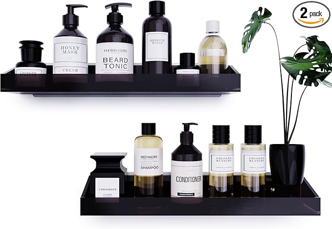 Acrylic Wall Mount Organizer, Self Adhesive Shelves, No Drilling Hang Walls, for Bathroom, Kitchen, Living Room - Dark Brown