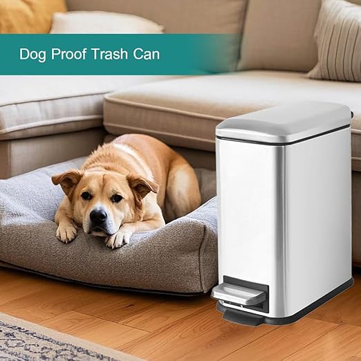 Small Bathroom Trash Can with Lid, 1.3 Gallon Stainless Steel Trash Can with Removal Inner Bucket, Soft Close Lid, Step Pedal, Compact Trash Bin for Bedroom, Office, Kitchen (Silver)