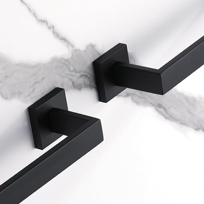 LANC 2 Pack 16-Inch Bathroom Towel Bars, Total-18" Bathroom Square Towel Racks Kitchen Hand Towel Holders SUS304 Stainless Steel Wall Mount Towel Hanger Towel Rods, Matte Black A8804-4MB