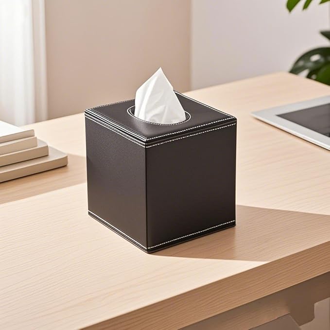 KINGFOM Square Pu Leather Tissue Box Cover, Modern Facial Tissue Holder, Roll Tissues Paper Case Dispenser for Bathroom Vanity Countertop, Night Stands, Office Desk & Car(Brown)