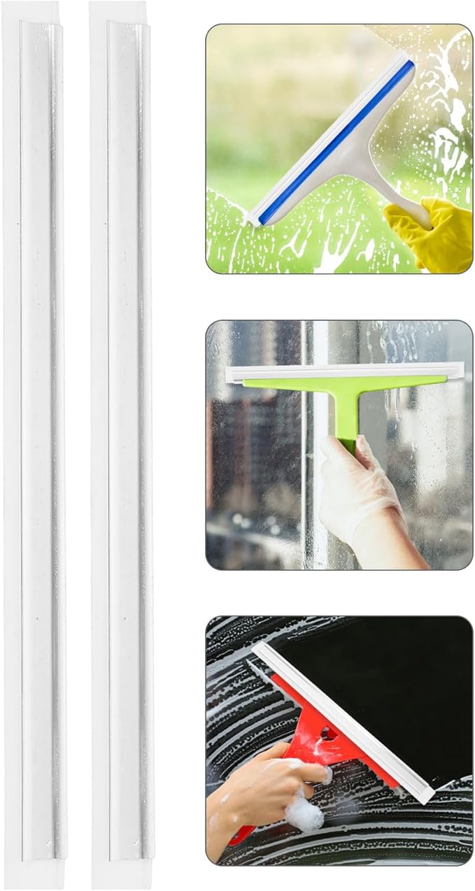 Kichvoe 6pcs Silicone Squeegee Replacement Blades for Shower Doors, 29x2cm Aluminum Alloy Frame with Soft Rubber Strip, Glass Scraper for Bathroom and Window Cleaning
