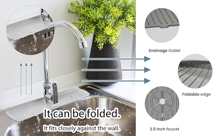Kitchen Sink Faucet Mat - 2026 New Foldable Sink Protectors for Kitchen Sink, Multi-Size Silicone Faucet Guard & Draining Mat, Splash Guard Keeps Countertop Dry, for Farmhouse RV Bathroom