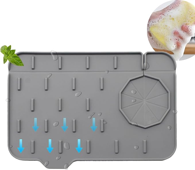 Mini Splash Guard 8.3" Dual-Sided Faucet Splash Guard Small Faucet Handle Drip Catcher Tray for Kitchen Sinks and Bathrooms, Durable Kitchen Countertop Drying Essential (Grey)