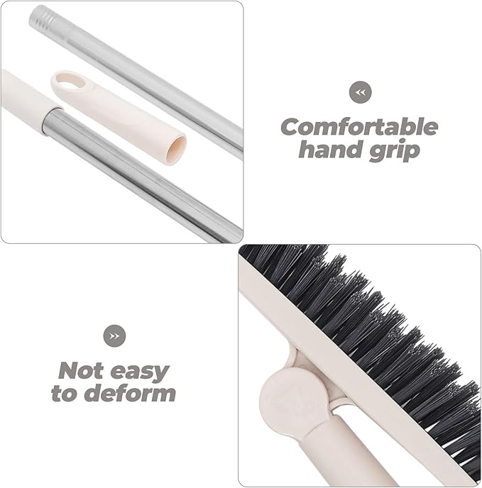 CLISPEED Rotating Long Handle Scrub Brush with Stiff Bristles for Floor Gap and Tile Crevice Cleaning, Bathroom and Shower Scrubber Tool, Beige