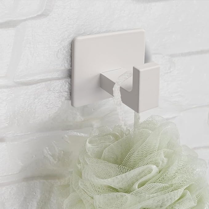 Bath Towel Hooks, 4 Pack Self Adhesive Square Coat Hooks, Sturdy No Drilling Robe Hook, Heavy Duty Aluminum Clothes Hanger, Wall Hooks for Bathroom Bedroom Kitchen (2 in, White)
