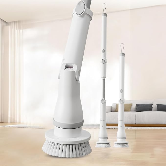 FixtureDisplays® 30-49" Adjustable Electric Spin Scrubber, Cordless Cleaning Brush with Extendable Arm 6 Replaceable Cleaning Heads, Power Shower Scrubber for Bathroom, Tub, Tile, Floor 15757-NF