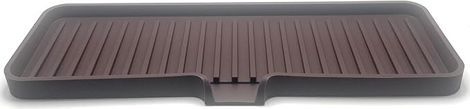 Happitasa Silicone Soap Dish Tray and Sponge Holder with Drain Chute | Bathroom and Kitchen Sink Organizer Caddy (Dark Chocolate, 12"x4", 7.4 Ounces)