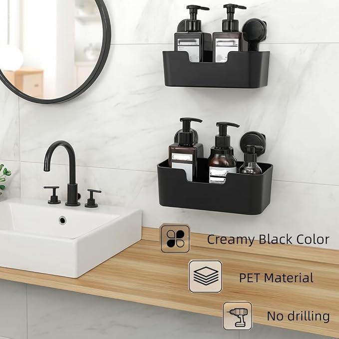 Shower Caddy, Bathroom Organizers and Storage, 6 Pack Adhesive Organizers and Storage with No Drilling Hanging Shower Shelf, Removable Plastic Bathroom Accessories, Black